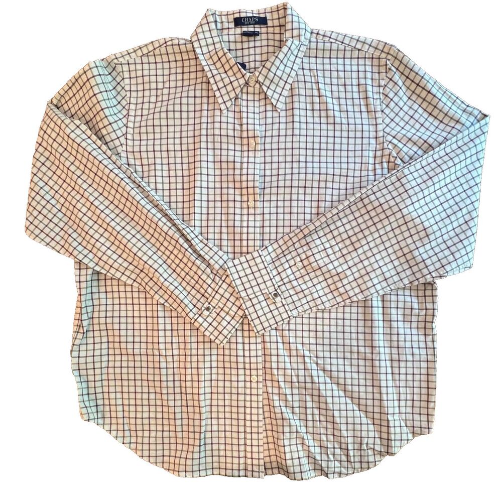 Chaps Mens Long Sleeve Button Up Shirt Size xl plaid cream olive tan burgundy